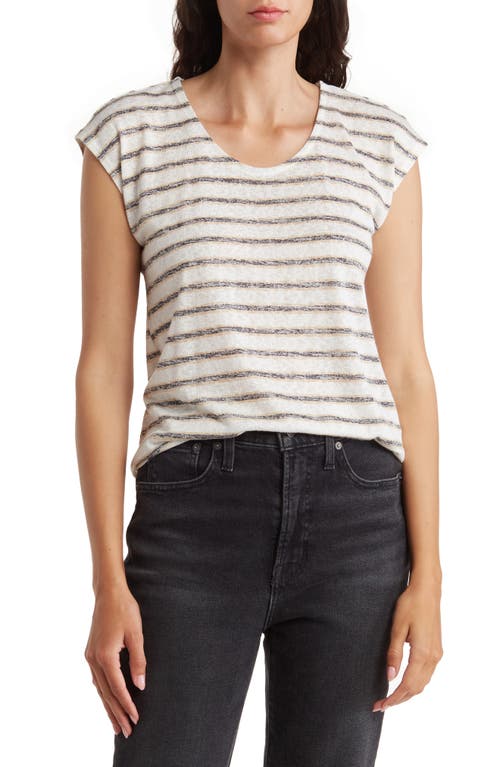 Shop Bobeau Twist Back Directional Stripe Top In White/navy/taupe