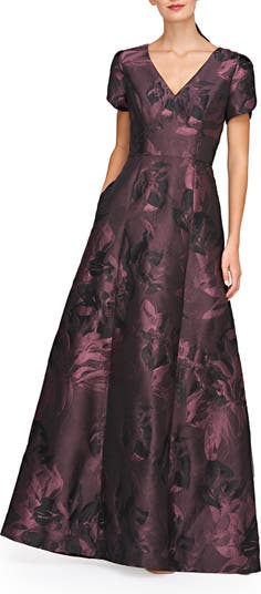NEW $378 KAY UNGER [ 12 ] Bow Layne Jacquard Column Gown In Bordeaux Red  #S618