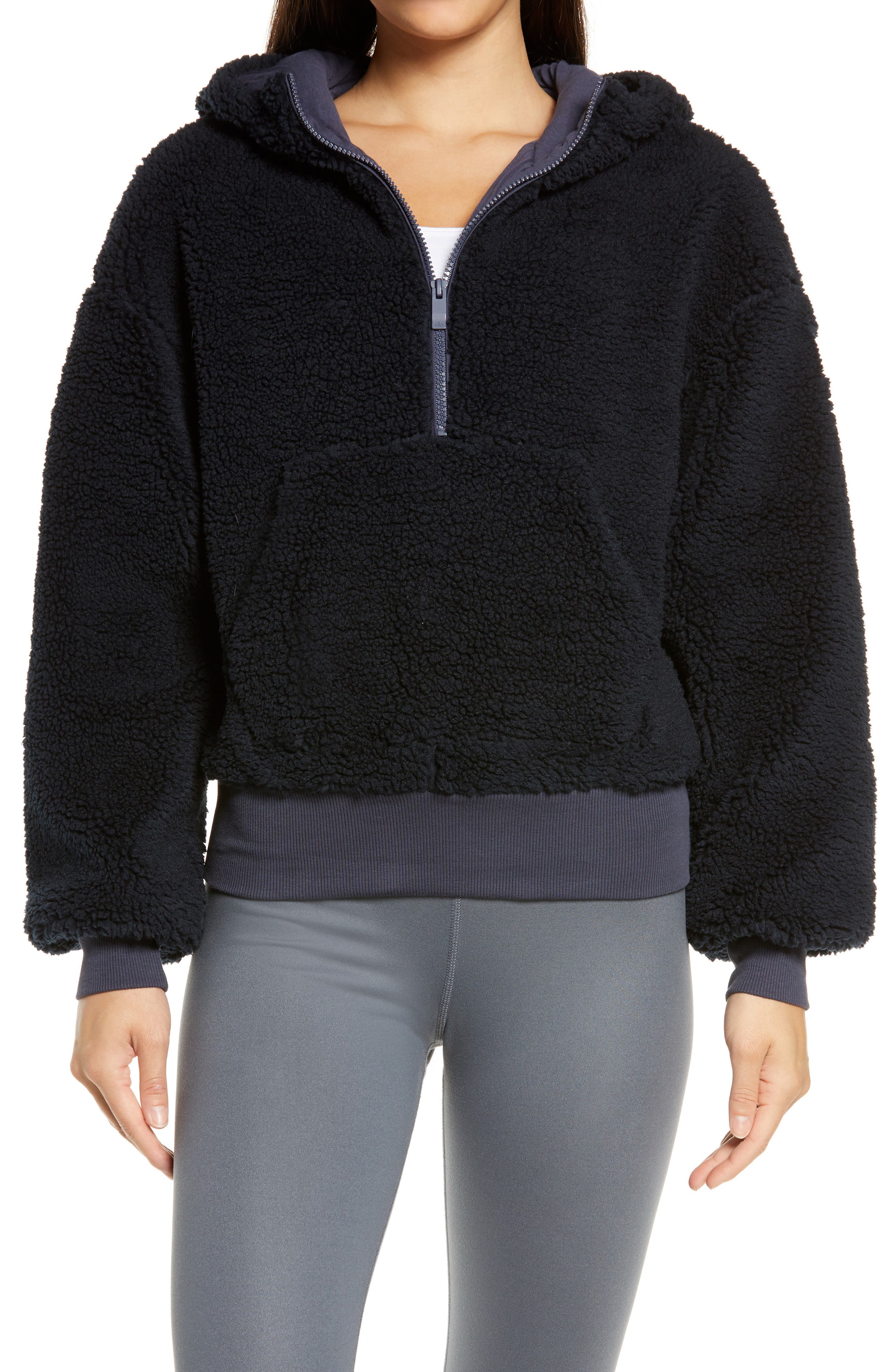 half zip faux fur hoodie