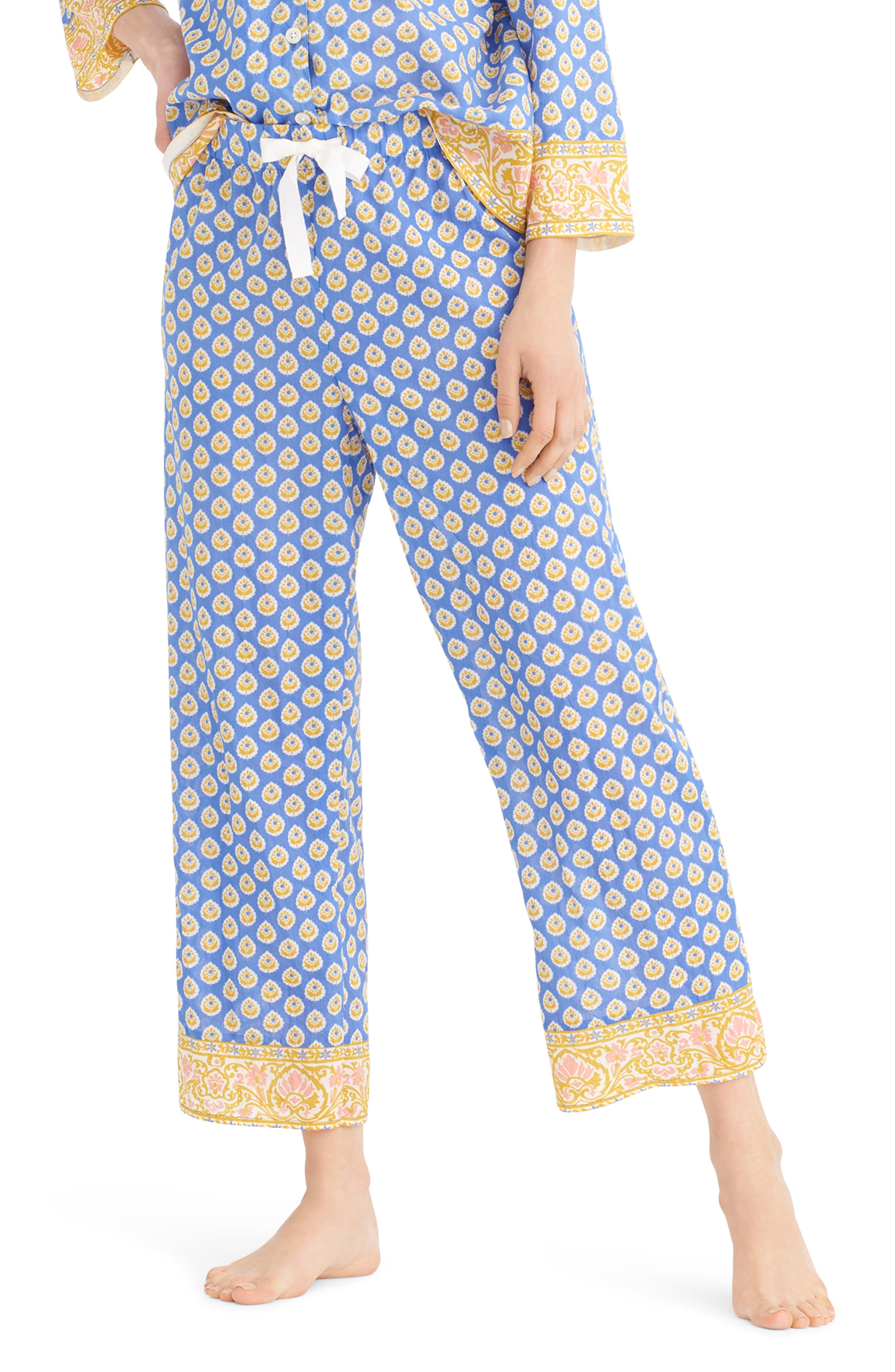 J.crew Cropped Cotton Wide Leg Pajama Pants, Blue