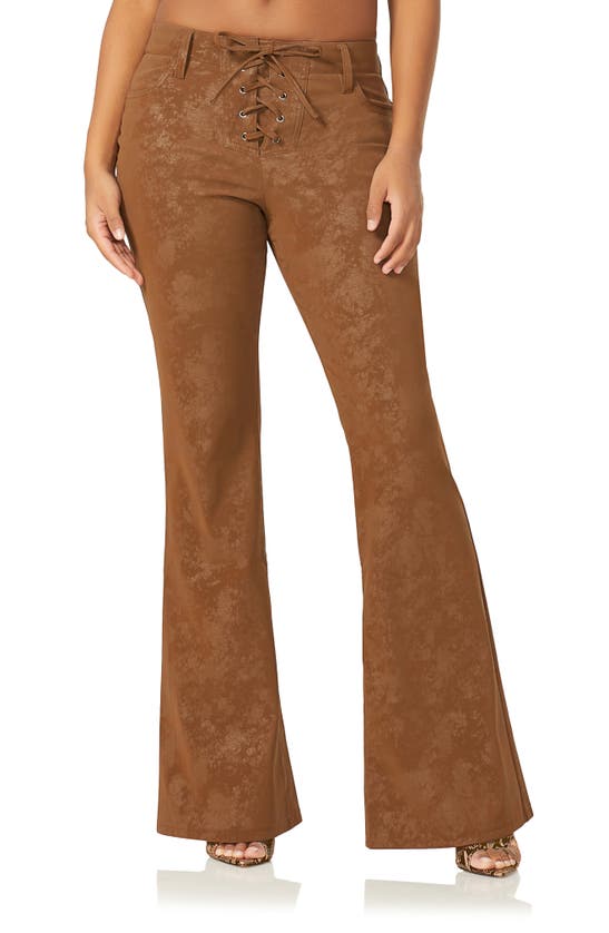 Afrm Millie Low Rise Lace-up Flared Pants In Mocha-brown