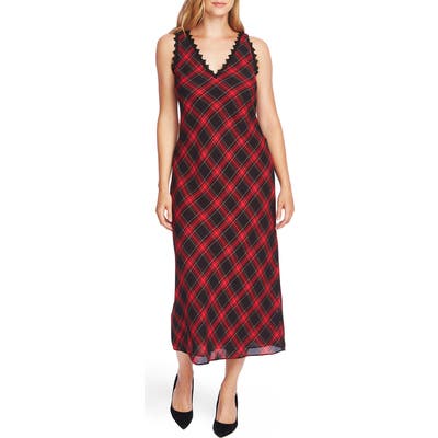 Vince Camuto Elegant Tartan Sleeveless Midi Dress, Black