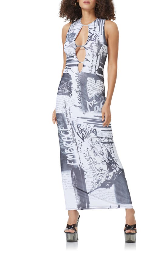 Afrm Inid Graphic Cutout Knit Maxi Dress In Affirmation Print