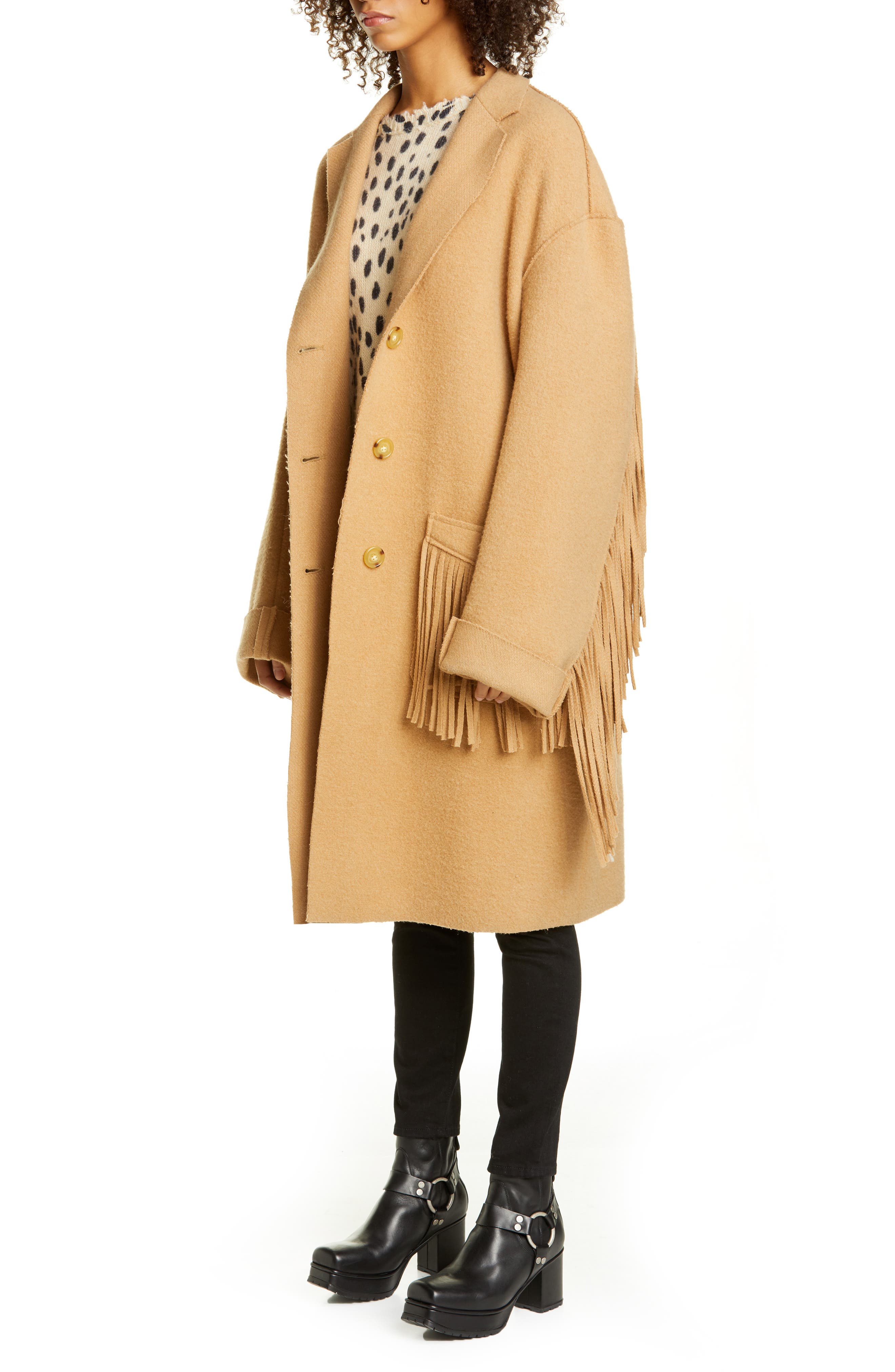 fringe wool coat