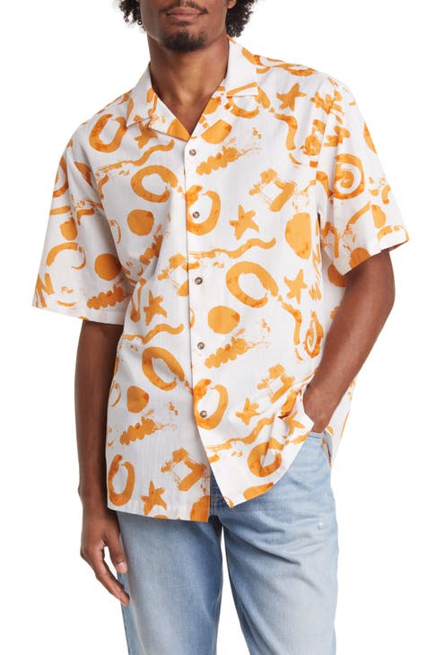 Abstract Print Short Sleeve Button-Up Camp Shirt