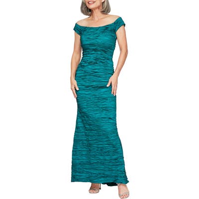 Alex Evenings Taffeta Mermaid Gown, Blue/green