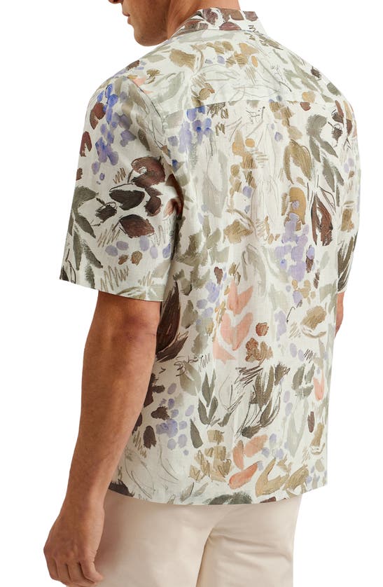 Shop Ted Baker Moselle Floral Linen & Cotton Camp Shirt In Stone/ Green Multi