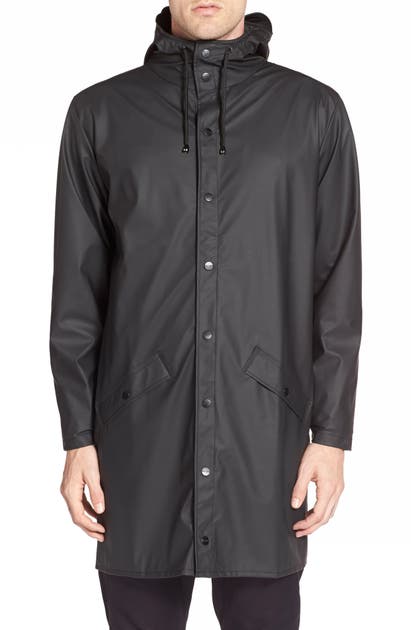 Rains Waterproof Hooded Long Rain Jacket In Black