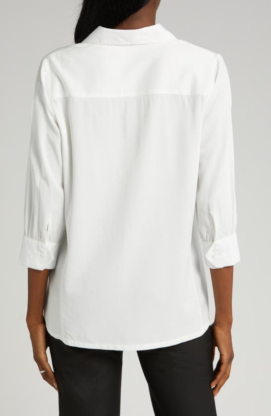 Marion Three-quarter Sleeve Twill Maternity Button-up Top In White