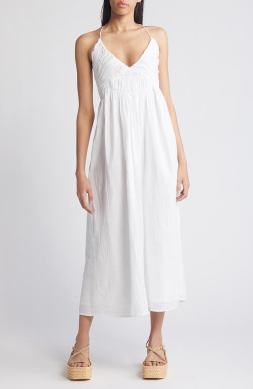 Treasure & Bond Smocked Bodice Strappy Back Cotton Dress In White