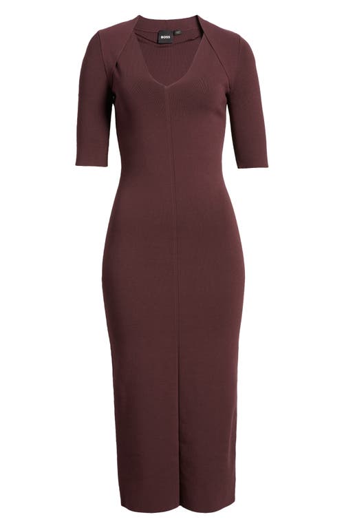 Shop Hugo Boss Boss Fezanin Knit Midi Dress In Nightfall Burgundy