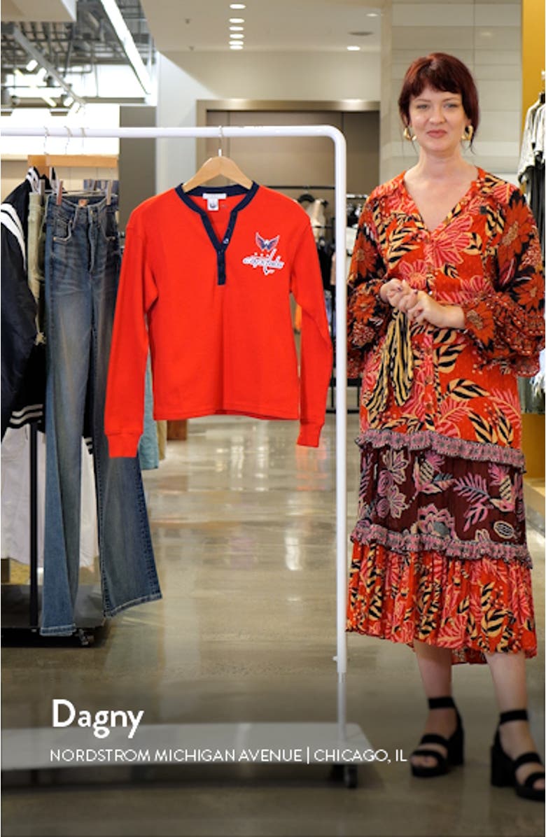 Women's WEAR by Erin Andrews Red Washington Capitals Waffle Henley Long Sleeve T-Shirt, sales video thumbnail