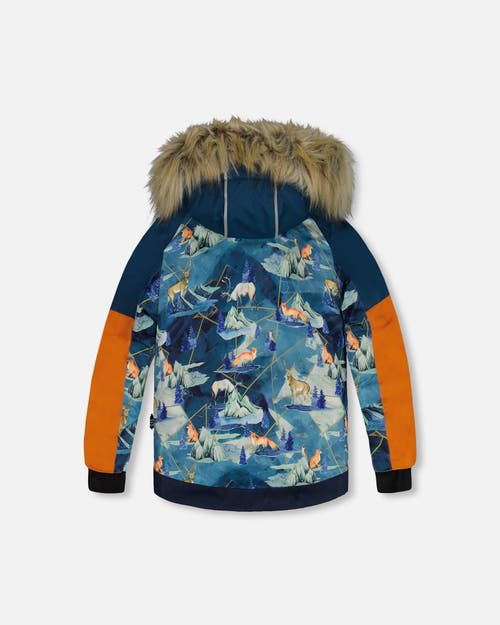 Shop Deux Par Deux Boy's Two Piece Snowsuit Majolica Blue Printed Animals And Glaciers