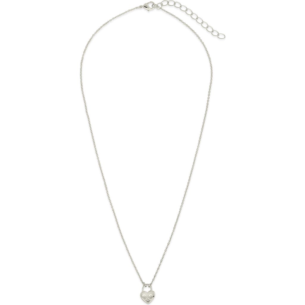 Sterling Forever Josephine Cz Heart Lock Pendant Necklace In Silver