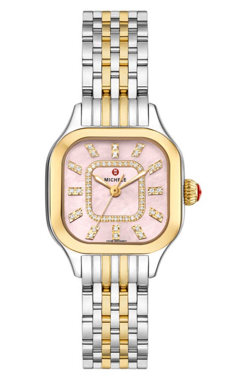 MICHELE Meggie Diamond Two-Tone Bracelet Watch, 29mm in Silver/Gold/Rose Gold at Nordstrom