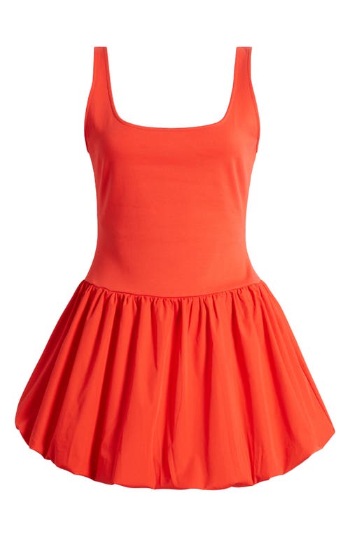 MANGO Nube Mixed Media Stretch Cotton Bubble Hem Minidress Red at Nordstrom,