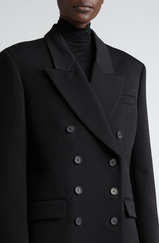 Shop Khaite Tanner Double Breasted Wool Blend Twill Blazer In Black
