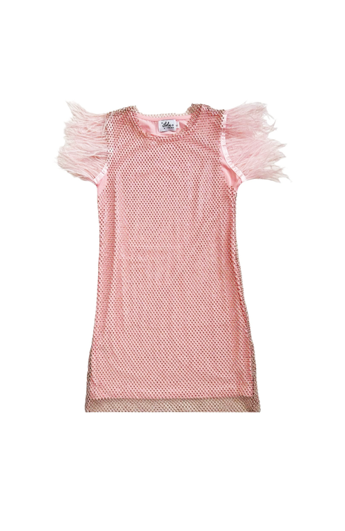 Lola + The Boys Girl's Crystal Feather Trims Sequin Dress In Light Pink