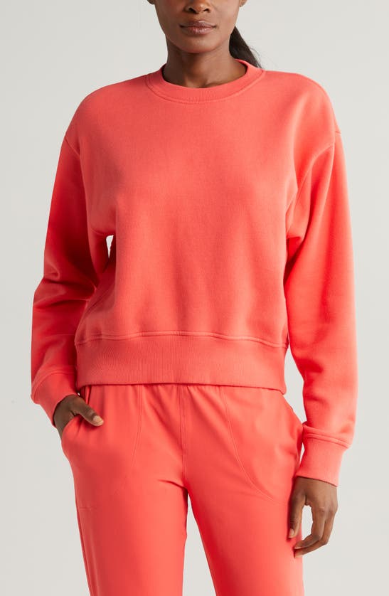 Shop Zella Cloud Fleece Sweatshirt In Red Cayenne