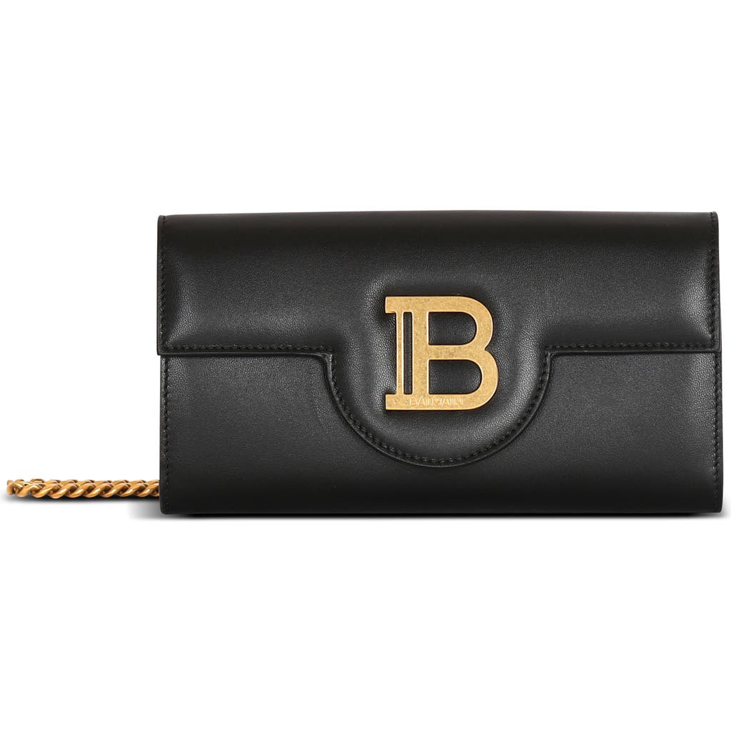 Balmain B-Buzz Calfskin Leather Wallet on a Chain in Black