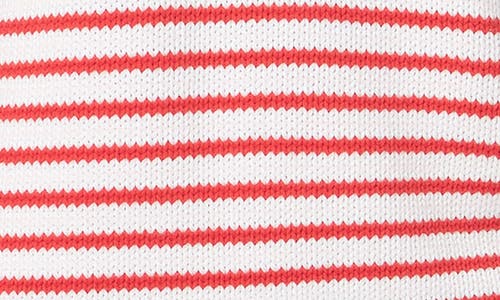 Shop English Factory Stripe Short Sleeve Cotton Sweater In Off White/red