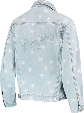 THE WILD COLLECTIVE Women's The Wild Collective Los Angeles Dodgers Allover  Print Button-Up Denim Jacket