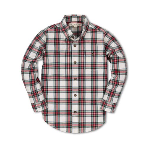 Hope & Henry Baby Boys' Stretch Poplin Button Down Shirt, Infant In Ivory Holiday Tartan