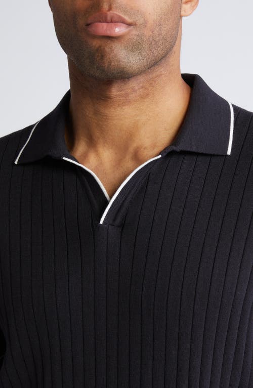 Shop Bugatchi Tipped Johnny Collar Short Sleeve Sweater In Black