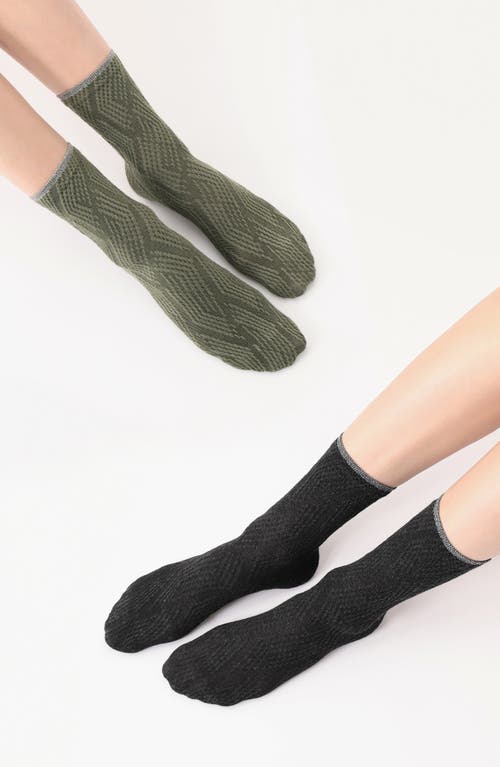 Oroblu Assorted 2-pack Jacquard Crew Socks In Anthracite/ Military