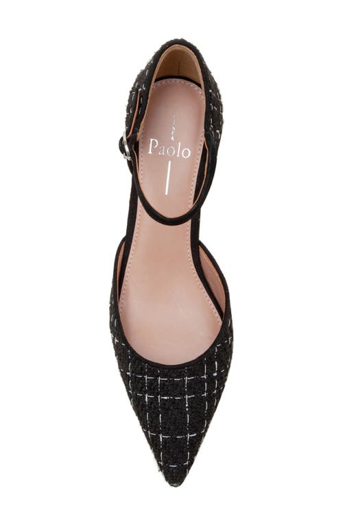 Linea Paolo Carey Ankle Strap Pointed Toe Pump In Black-white Plaid