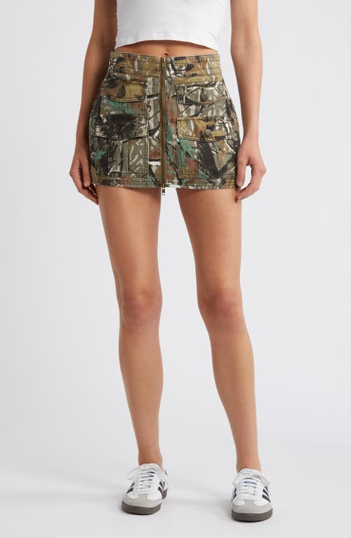 Front Zip Cargo Miniskirt in Forest Camo