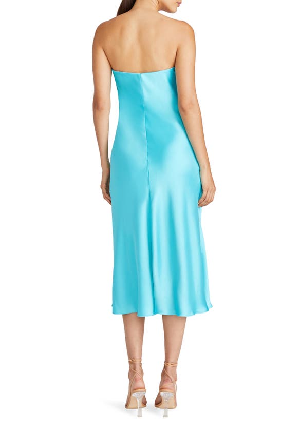 Shop ml Monique Lhuillier Imara Satin Strapless Midi Dress In Bright Aqua