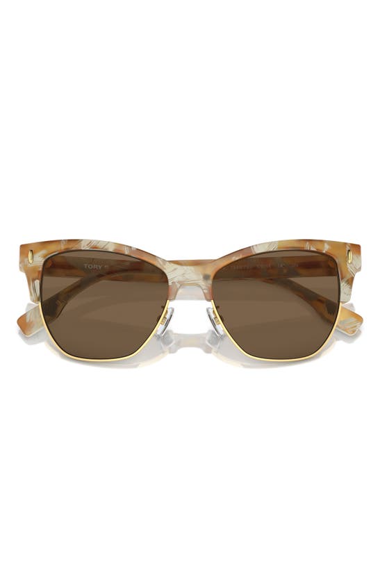 Tory Burch T-monogram Acetate & Plastic Cat-eye Sunglasses In Dark Brown