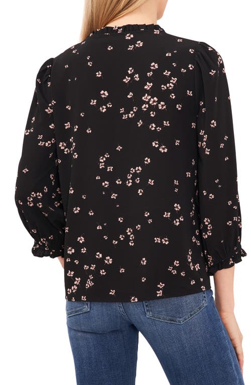 Cece Floral Ruffle Button-up Top In Rich Black