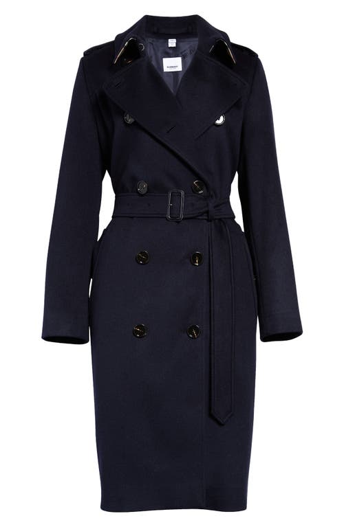 Kensington Double Breasted Cashmere Trench Coat in Dark Charcoal Blue