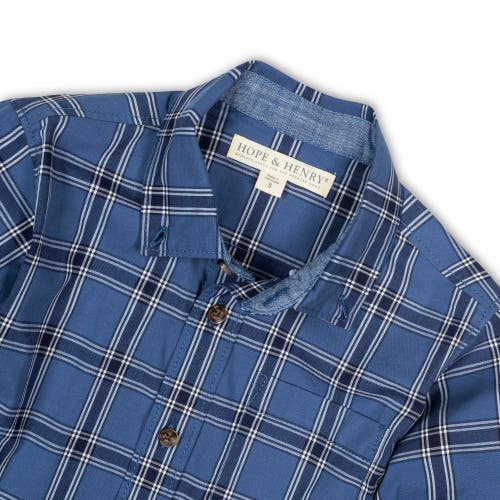 Shop Hope & Henry Boys' Organic Stretch Poplin Shirt, Kids In Dark Blue Homeroom Plaid