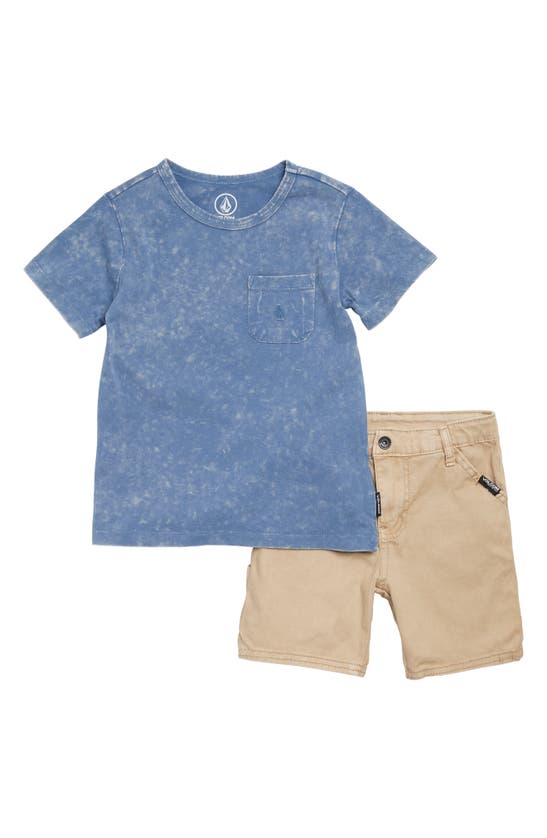 Volcom Kids' Pocket T-shirt & Carpenter Shorts Set In Blue