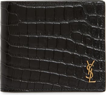East/West Croc Embossed Leather Bifold Wallet