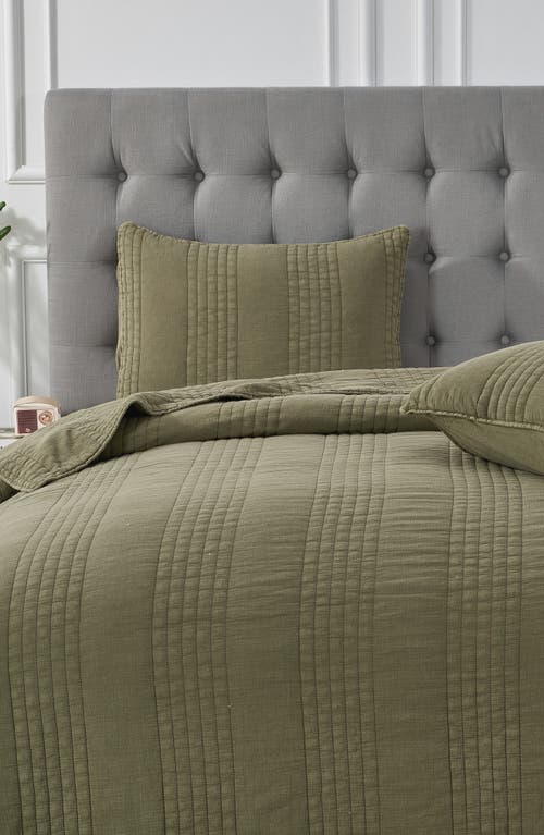 Melange Home Stone Washed Quilt & Sham Set In Olive Green