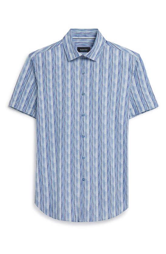 Bugatchi Tech Stripe Knit Short Sleeve Stretch Cotton Button-up Shirt ...