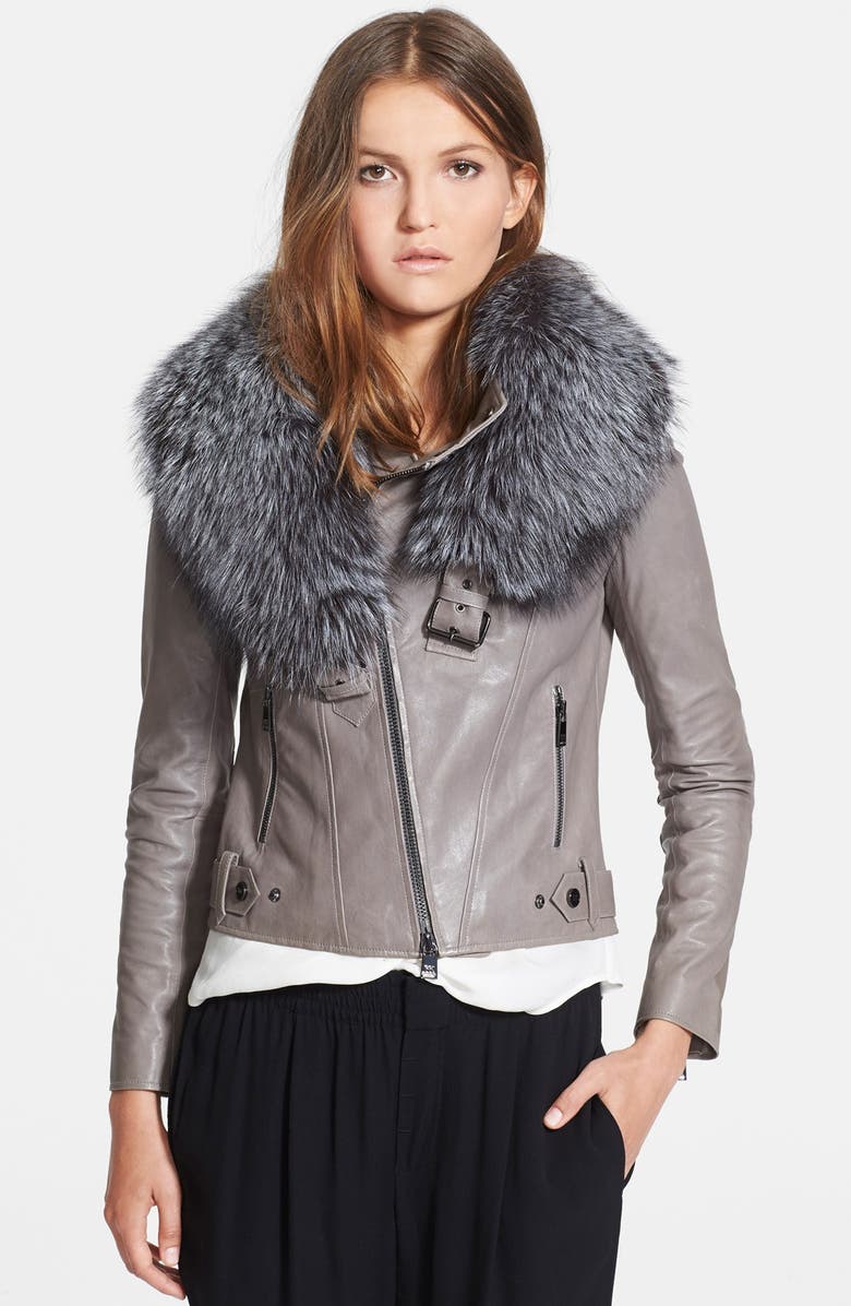 Haute Hippie Genuine Fox Fur Collar Leather Moto Jacket | Nordstrom