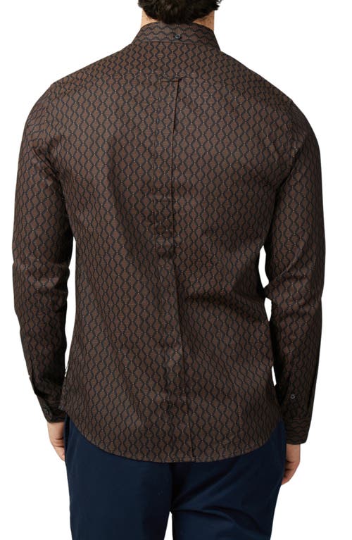 Ben Sherman Linear Geo Print Organic Cotton Button-up Shirt In Brown/black