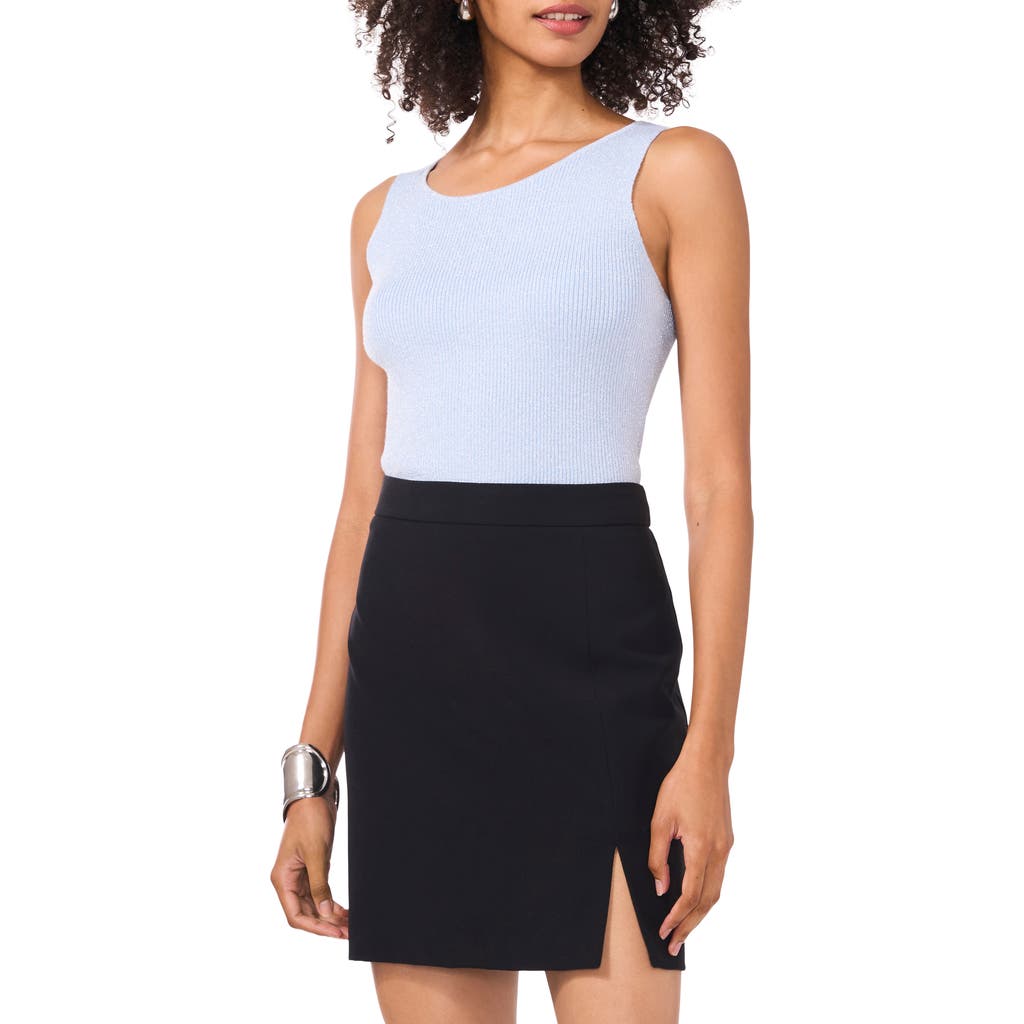 Vince Camuto Metallic Rib Sleeveless Sweater In Blue