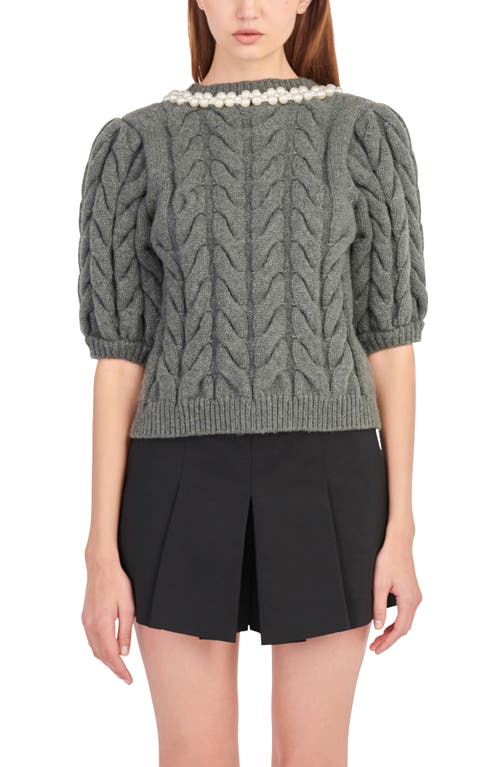 Endless Rose Imitation Pearl Trim Sweater Charcoal at Nordstrom,