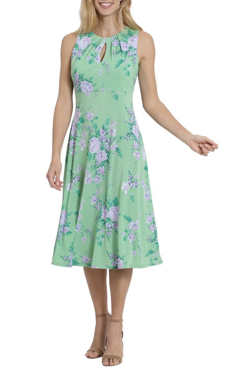 London Times Floral Pleated Neck Midi Dress | Nordstromrack