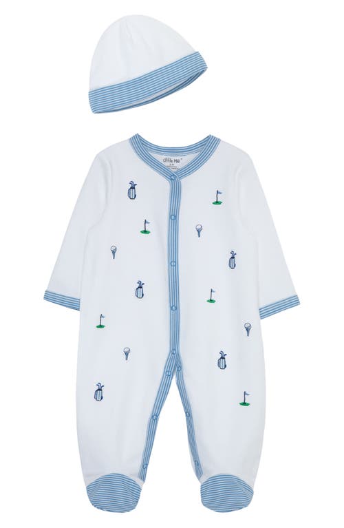 Little Me Fore! Golf Embroidered Cotton Footie & Hat Set White at Nordstrom,