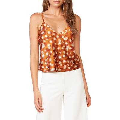 Bardot Mayah Sketch Spot Ruched Back Satin Camisole, Orange