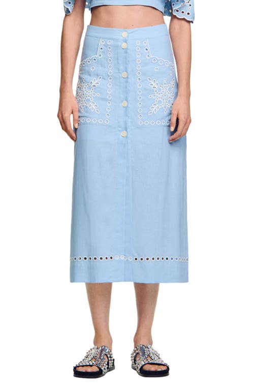 Alona Linen Blend Midi Skirt in Sky Blue