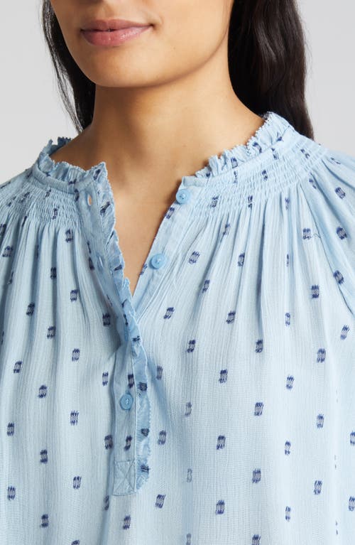 Wit & Wisdom Smocked Print Top In Airy Blue/navy