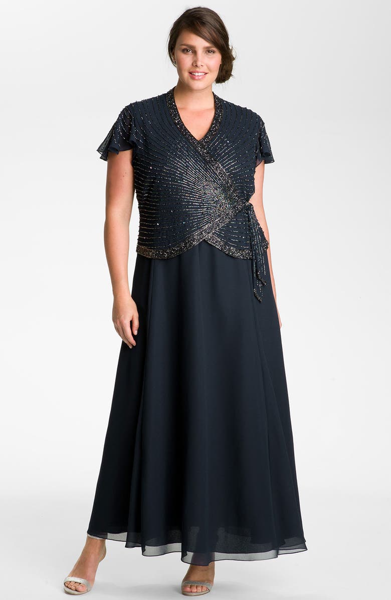 J Kara Beaded Mock Two-Piece Wrap Dress (Plus Size) | Nordstrom